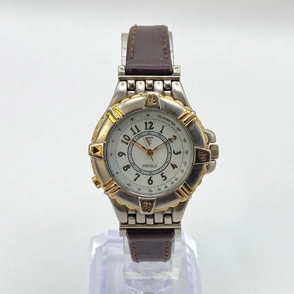 Vintage Timex Women's Watch 32mm Indiglo Silver Gold Two Tone New Battery 90s